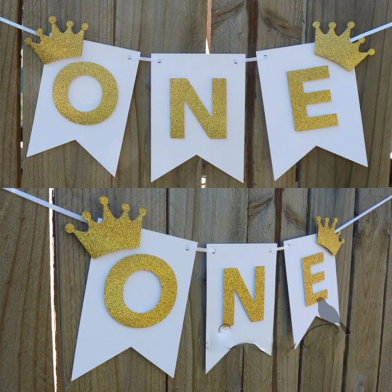 

Один блестящий бумажный флаг, украшение для первого дня рождения ребенка, товары для украшения, флаг, надпись, баннер на день рождения