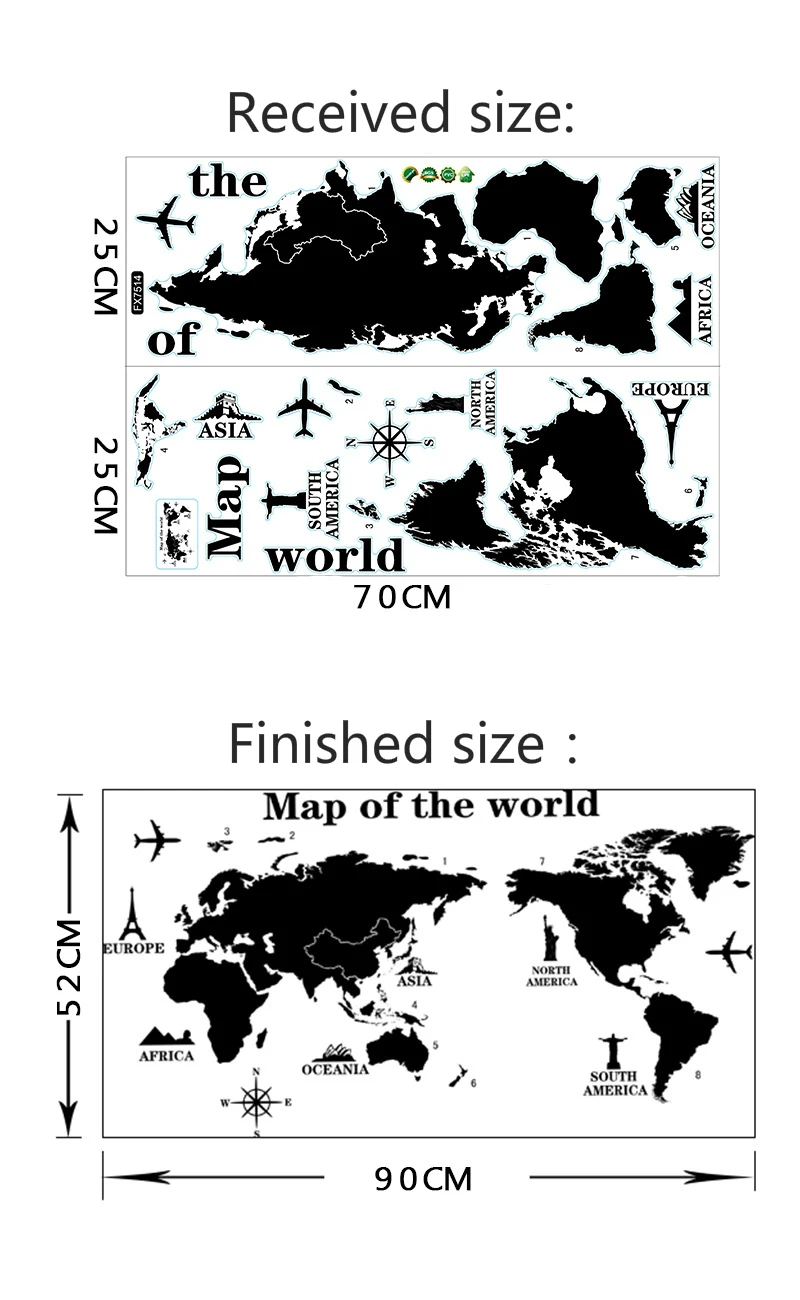 Map of The World Wall Stickers DIY Vinyl Decals for Kids Room Maps Wallpapers Home Decor Black Decoration | Дом и сад