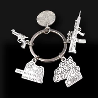 1pc eat sleep game tag assault riflepistoltargetgame handle key ring diy charm jewelry gift keychain for gaming shooting fans