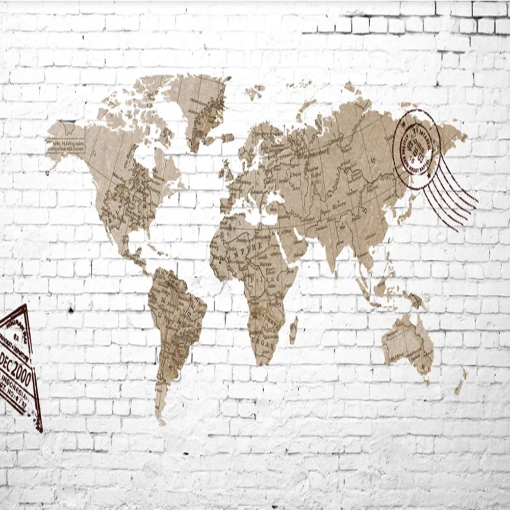 

Milofy manufacturers custom retro world map white brick wall background wallpaper mural