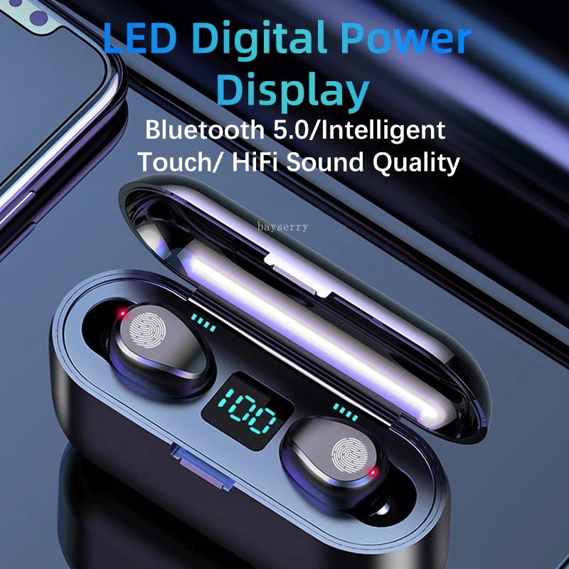 

Bluetooth V5.0 Earphones Stereo Music Sport TWS Wireless Headphones With 2000mAh Power Bank Headsets Support iOS/Android Phones