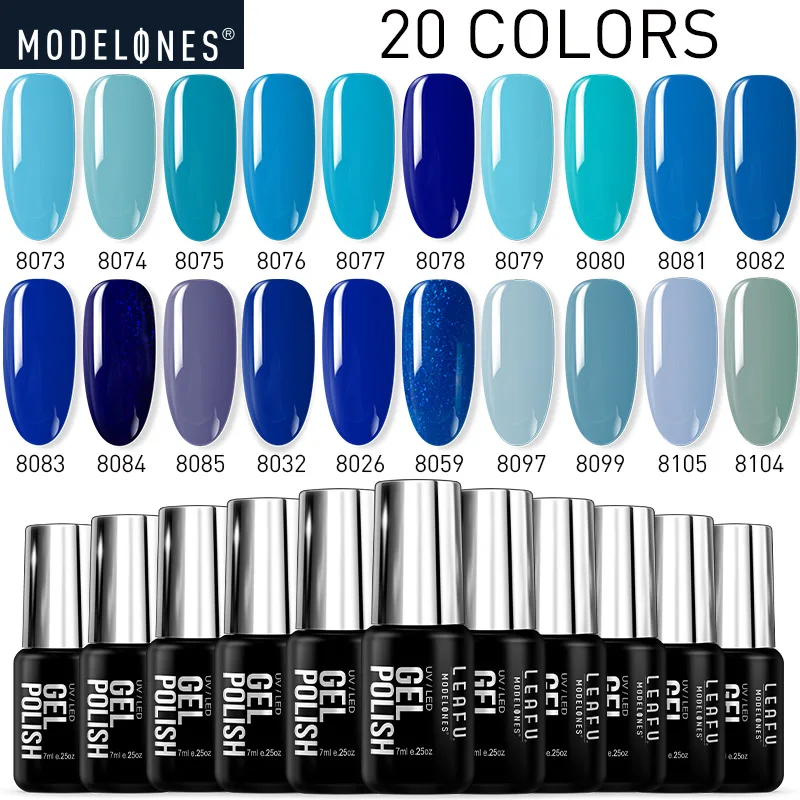 Modelones 20 шт./лот серия синего цвета Гибридный СВЕТОДИОДНЫЙ Гель лак для ногтей