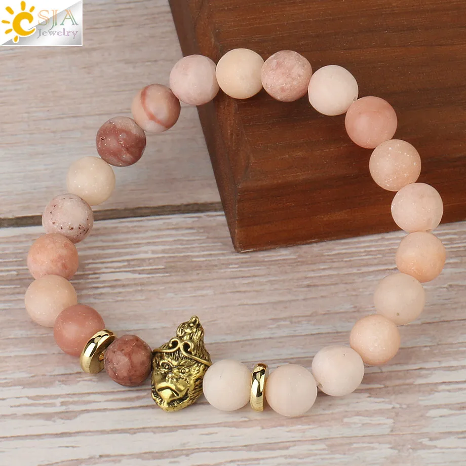 Женский браслет для йоги CSJA ярко-розовый эластичный с бусинами молитв Будды F440 |