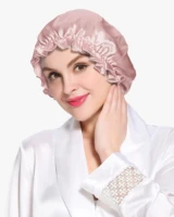 19 momme smooth soft mulberry silk sleep cap for sleeping women elegant hair care accessories elastic band sleeping beanie
