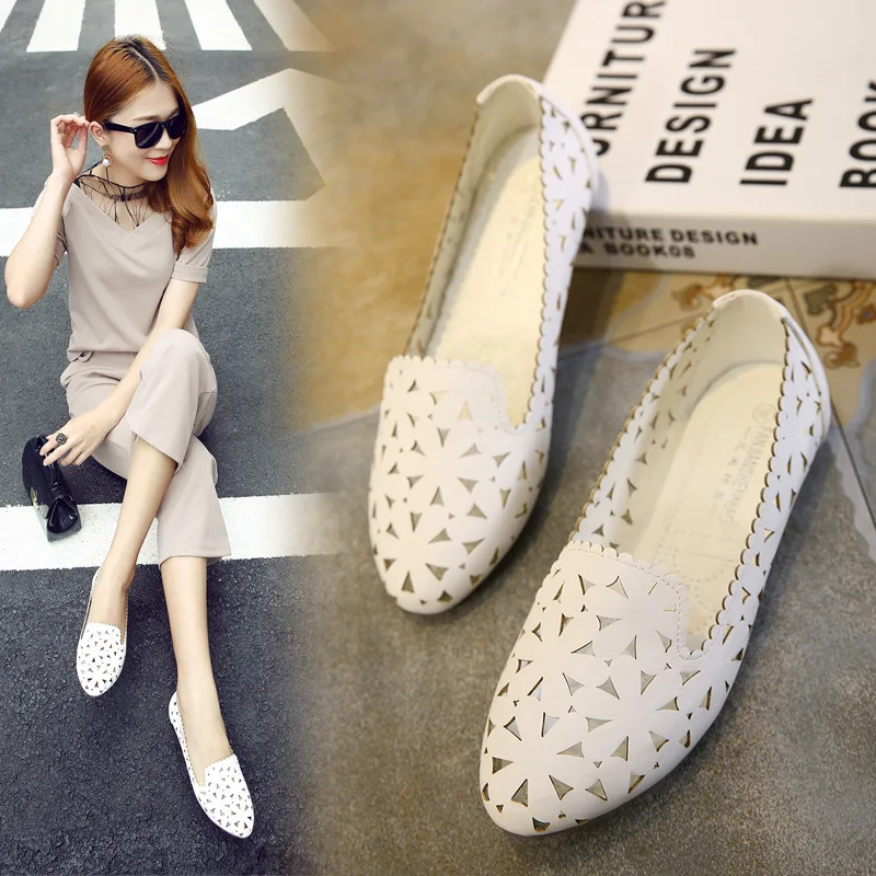 Балетки женские ажурные на плоской подошве лоферы с круглым носком без застежки