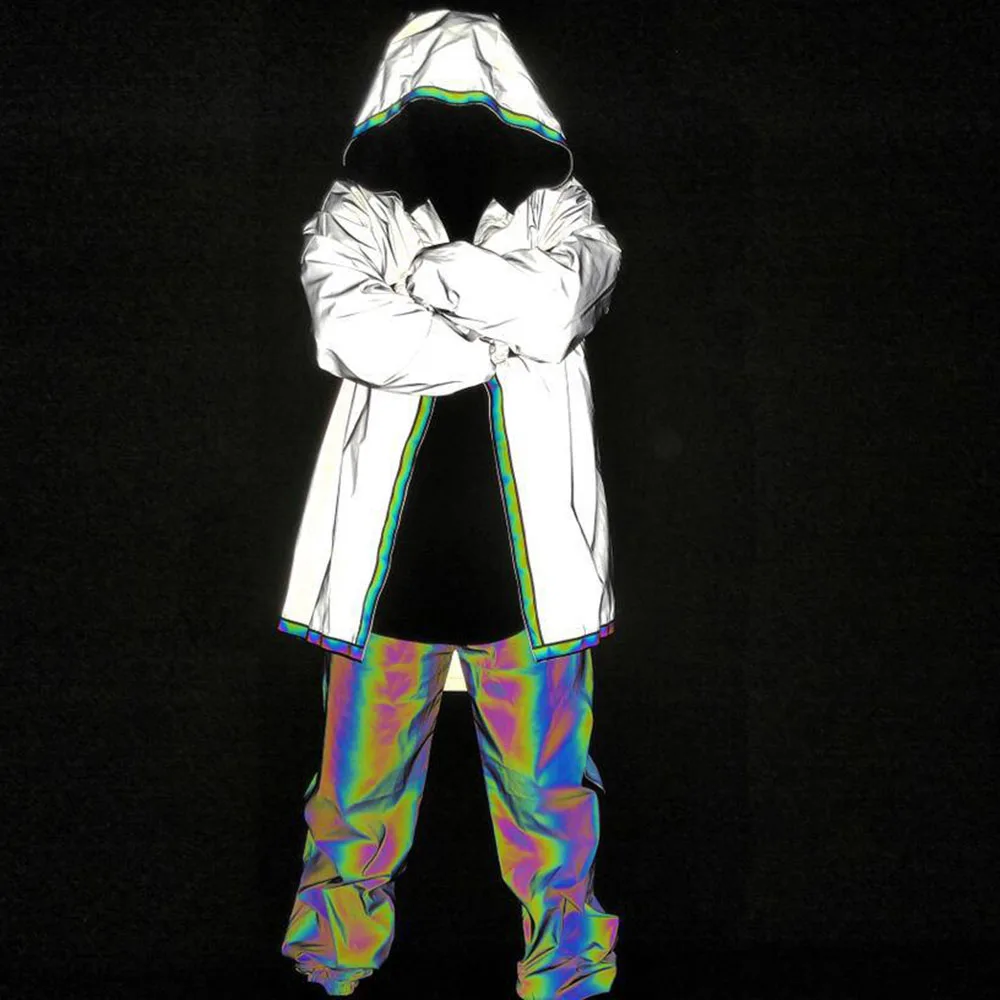 Мужские светоотражающие куртки цветные Длинные Повседневная ветровка Мужская