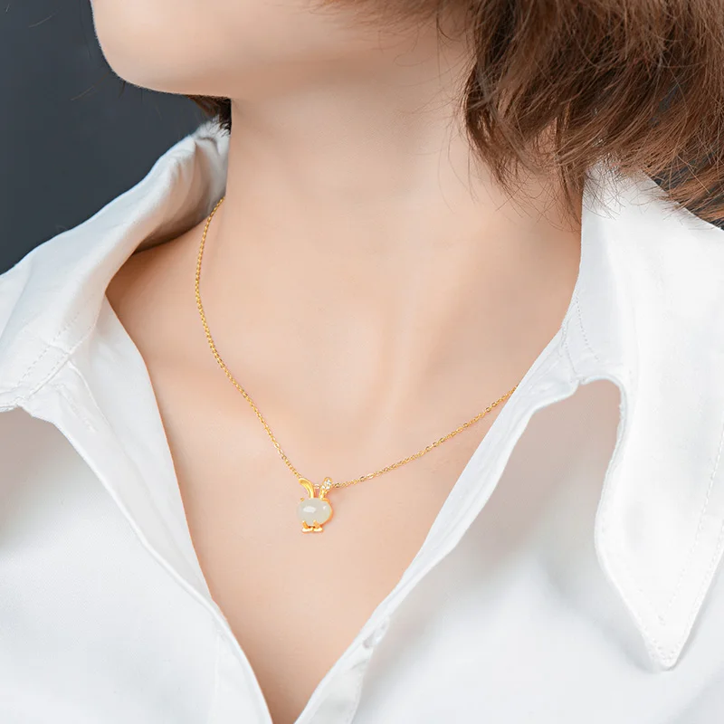 

Unique Zircon Opal Green Fox Rabbit Necklace Cymophane Natural Stone Lucky Bag Pendant Clavicle Chain Blue Crystal Key Pendants