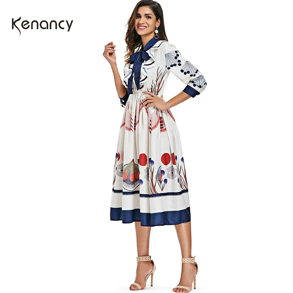 Женское платье средней длины с оборками Kenancy элегантное вечернее трапециевидной