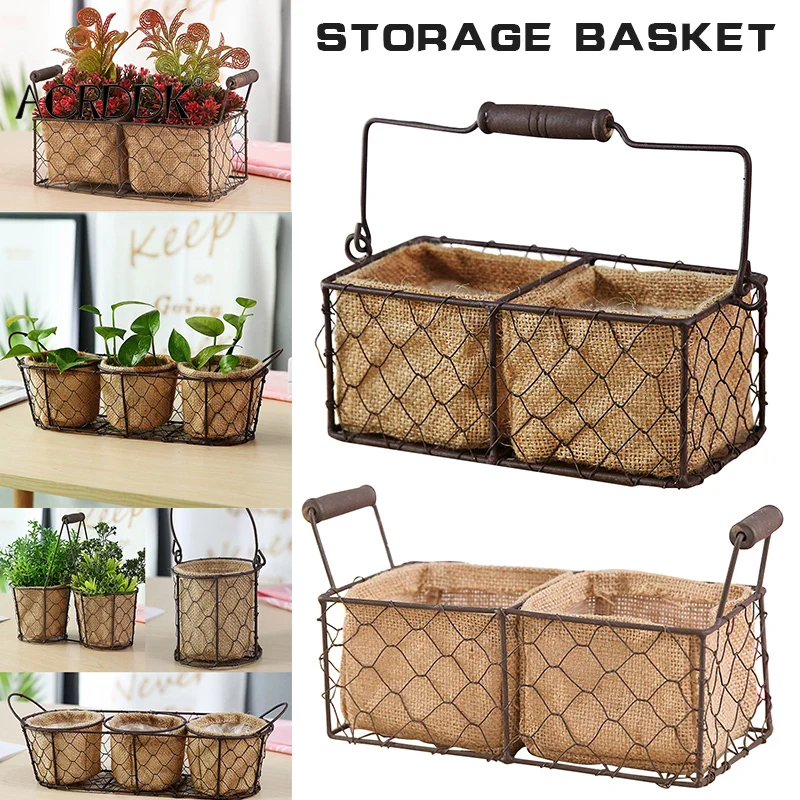 

Винтажная проволока корзины для хранения со съемной тканевой подкладкой, корзина для хранения со съемным вкладышем FL