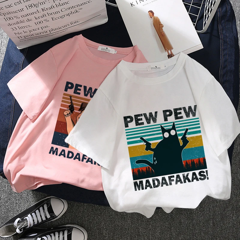Женская футболка Pew Madafakas белая с графическим принтом в Корейском стиле Харадзюку