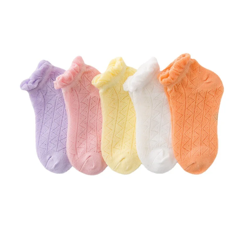 

5 pares/lote Kids ruffle socks summer New 0-12 years children's card silk baby mesh socks boys and girls baby thin socks