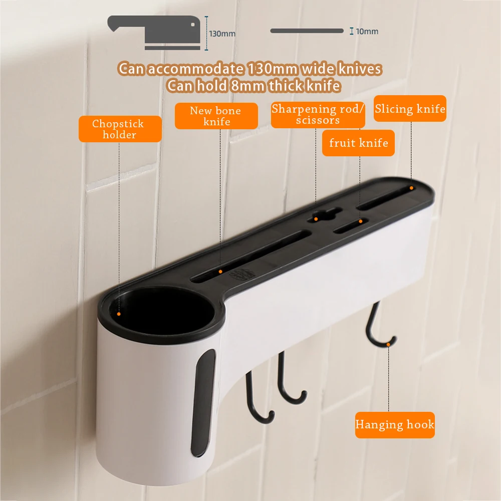

Punch-free Kitchen Rack Wall Hanging Plastic Knife Holder Chopsticks Cage Multifunctional Cutting Board Storage Rack Hanger