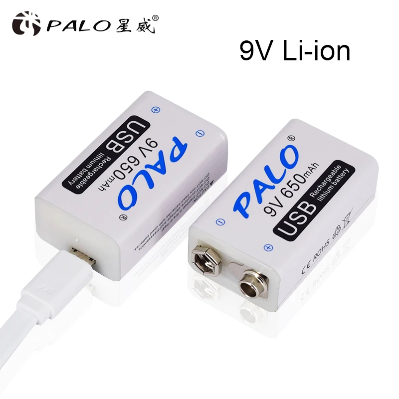 PALO 9В батарея 6F22 650 мАч l-ионная аккумуляторная + 9 вольт микро usb для мультиметра KTV