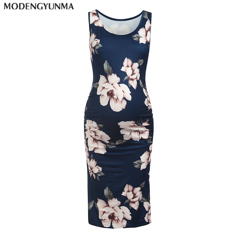 Летнее платье для беременных женщин платья с цветочным принтом Одежда мам