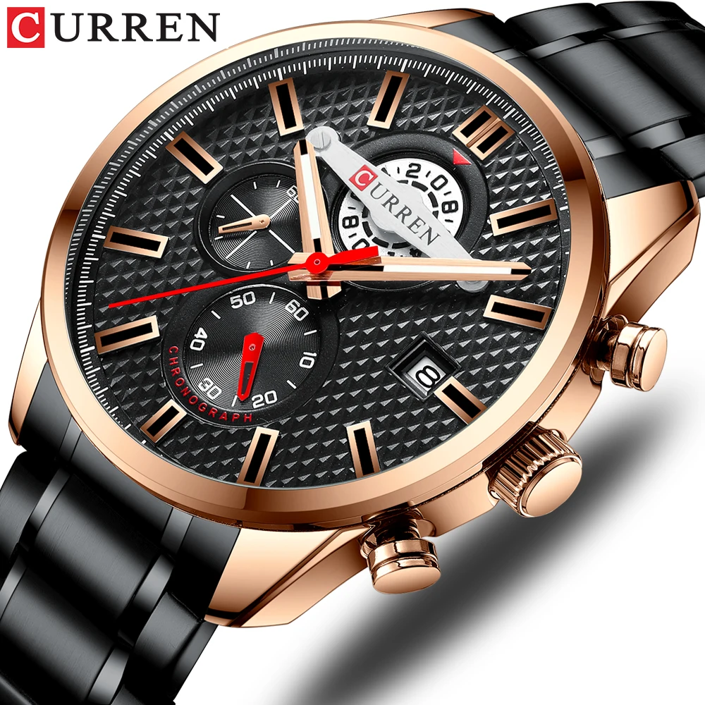 

Top Luxury Brand CURREN Men's Chronograph Bussiness Wristwatch Stainless Steel Quartz Men Watch Male Clock Relogio Masculino