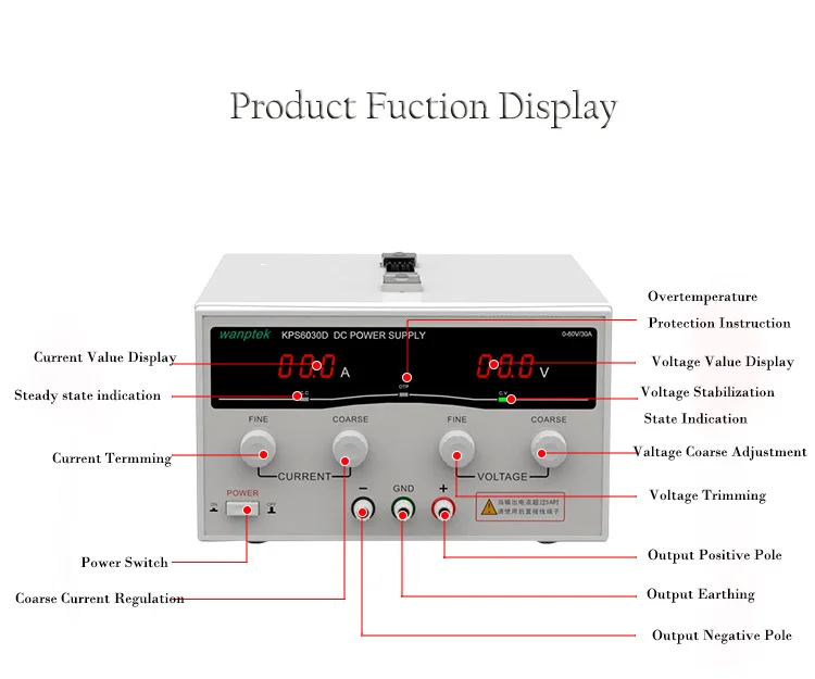 2 PCS Wanptek KPS6030D High precision Power Adjustable LED Dual Display Switching DC power supply 220V 60V/30A |