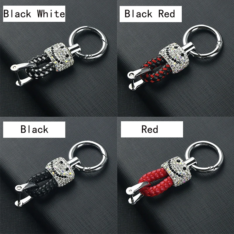 

Leather Braided Diamond Car Keychains Ring Trinket Car Hand Rope For BMW Audi Benz Vw Toyota Ford Honda Hyundai Auto Accessories