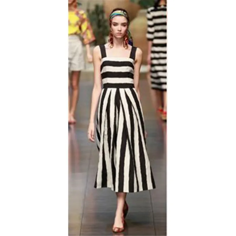 Модное женское платье в черно белую полоску без рукавов длинное макси женские