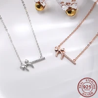 bowknot cubic zirconia pendant necklace 925 sterling silver rose gold color clavicle chain accessories gifts fashion jewelry new