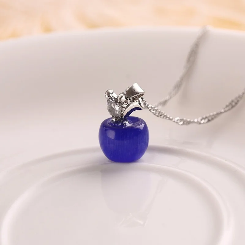 Apple Natural Stone Pendant Crystal Necklace Silver Plated Quartz Bead Necklaces Fashion Jewelry for Female Women Gift | Украшения и
