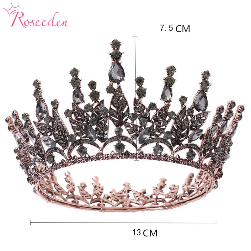 

New Golden Bride Round Crown Princess Headdress Wedding Hair Jewelry Bridal Black Tiara Vintage Headwear RE4227