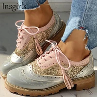 new lace up sequins flats 2021 autumn stylish patchwork ladies artificial leather single shoes 35 43 large sized office boots