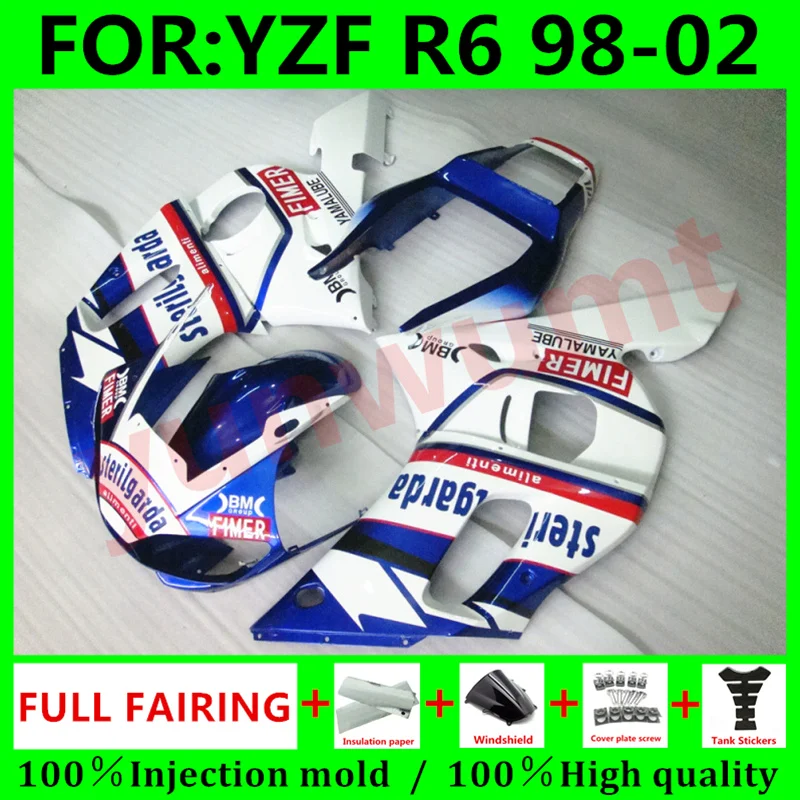 

Обтекатели из АБС-пластика для мотоцикла для кузова Yamaha YZF R6 1999 2000 2001 полный комплект обтекателей R6 98 99 00 01 02 комплект синий белый