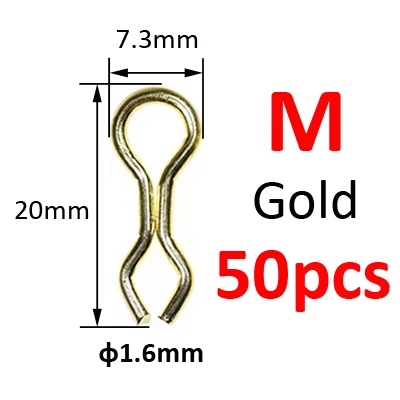 M size 50PCS Gold JIGEECARP 50 шт., размеры s, m, l, клеммные снасти для ловли карпа, кольца для ловли карпа, рыболовные снасти для ловли карпа, аксессуары для ловли карпа - Цвет: M size 50PCS Gold