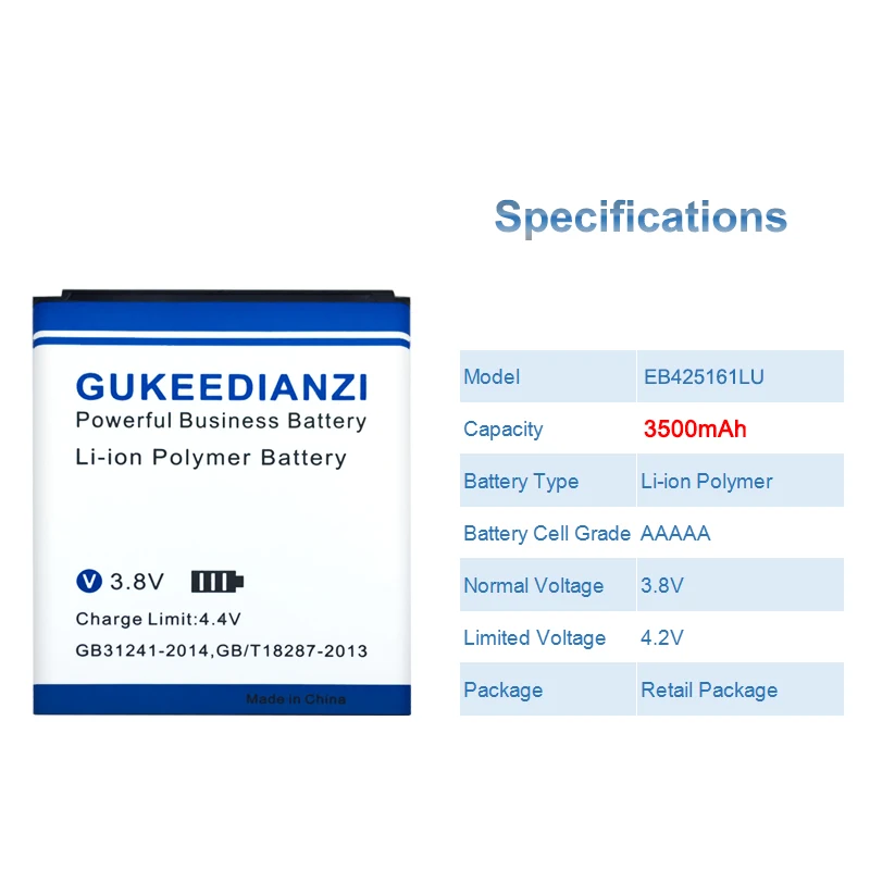 GUKEEDIANZI аккумулятор для телефона емкостью 3500 мАч EB425161LU для samsung Galaxy S3 Mini S3Mini GT-i8190 i8190 ACE II 2 i8160 сменная батарея