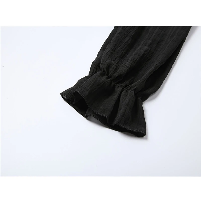 

Strap Draped Women's Black Crop Blouses Slash Neck Sexy Flare Long Sleeve Slim 2021 Summer Shirts Chic Korean E Girl Blusas Tops