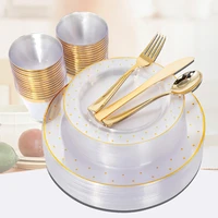 60pcslot bronzing dot plastic party disposable party tableware for wedding party plastic plate cup prom party decor supplies