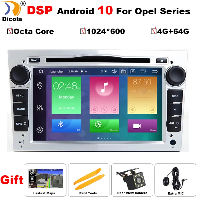 Автомобильный DVD-плеер 7-дюймовый HD на Android 10 восемь ядер IPS-экран DSP 2 DIN GPS для Opel