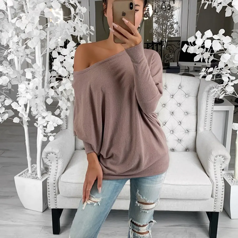 Женские топы с длинным рукавом повседневные блузки открытыми плечами свободная