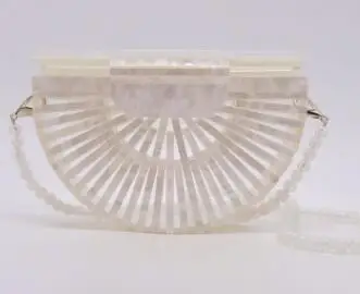 white beads strap Секторная круглая акриловая сумка через плечо, летняя мини-сумка для девушек, дамские сумочки, черепаховая полая сумка, мини вечерние сумочки, клатчи - Цвет: white beads strap