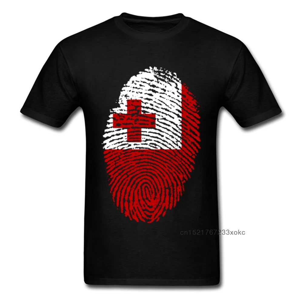 Тонга флаг отпечаток пальца Футболка мужская футболка черная хлопок тройник