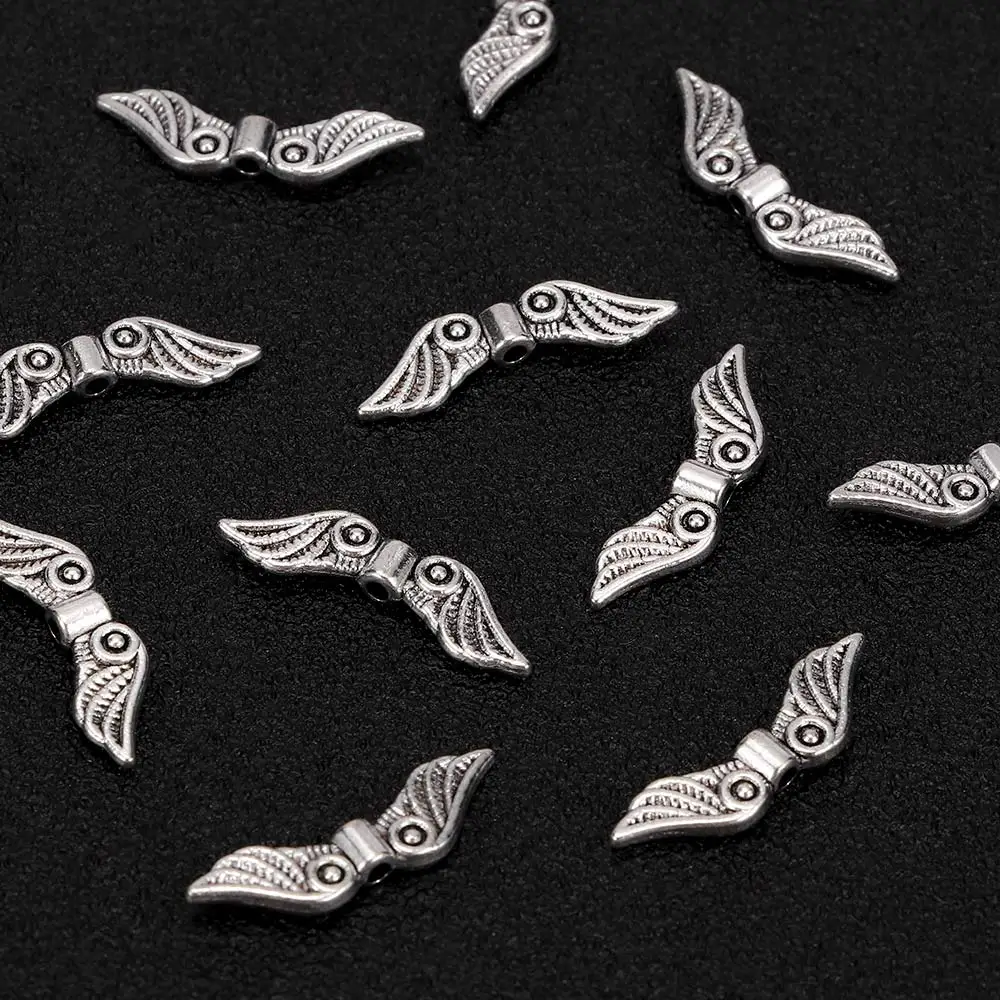 Новинка 20 шт винтажный серебристый оттенок крылья Ангела бусины для