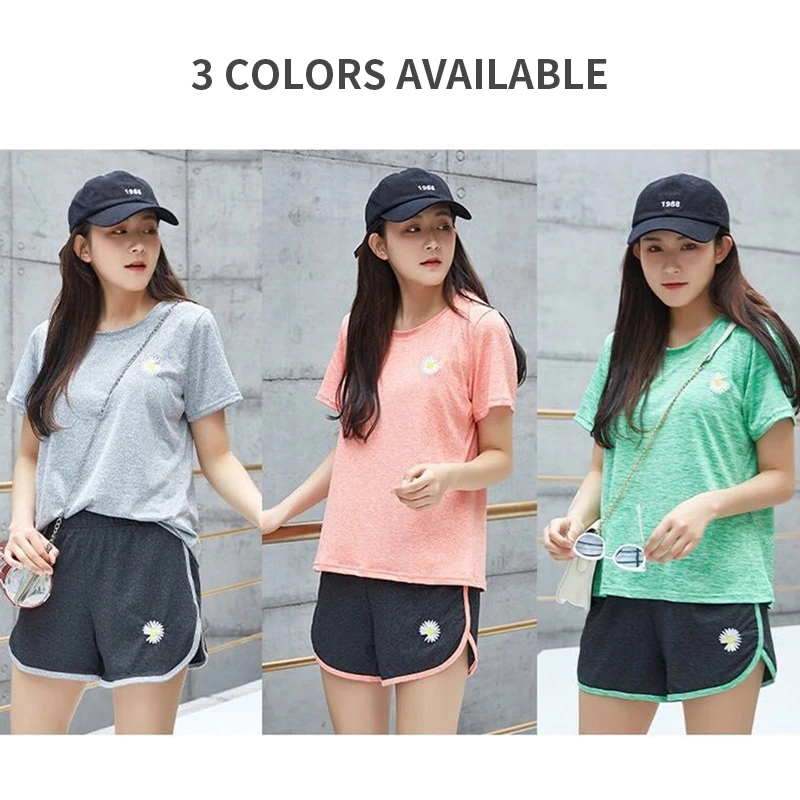 Женский спортивный костюм из 2 предметов Быстросохнущий топ с вышивкой ромашки и