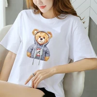 cute bear print t shirt for women summer loose o neck casual all matching cartoon short sleeved top fashion tees graphic tshirts