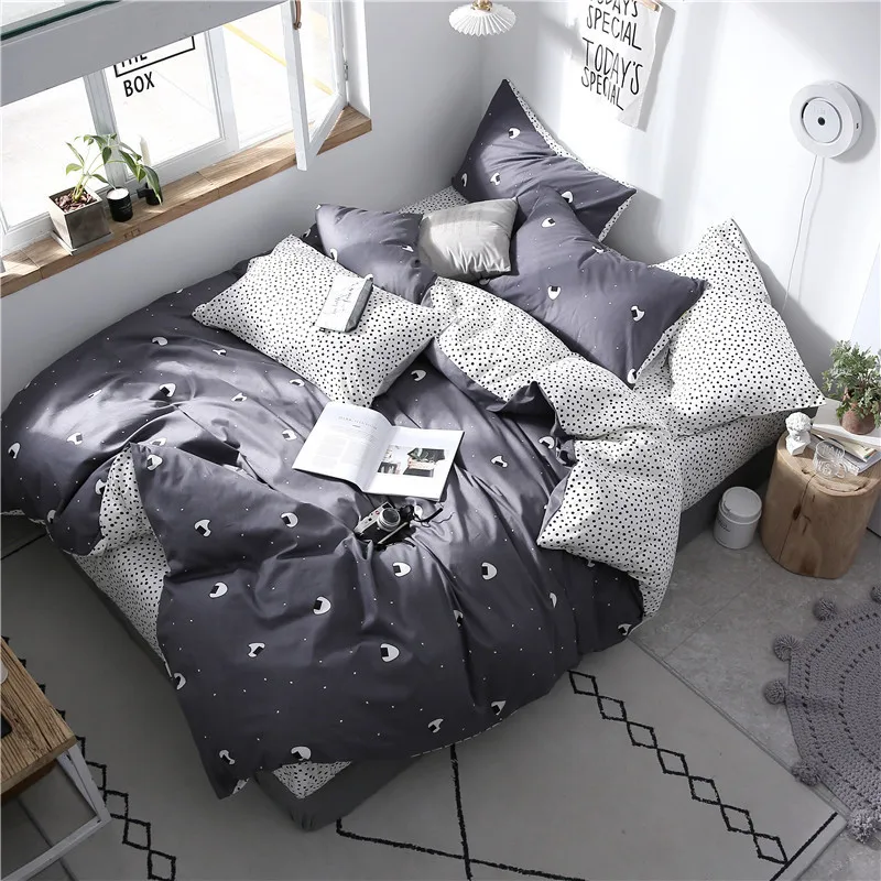 100% хлопок Комплект постельного белья сплошной цвет с мультяшными листьями