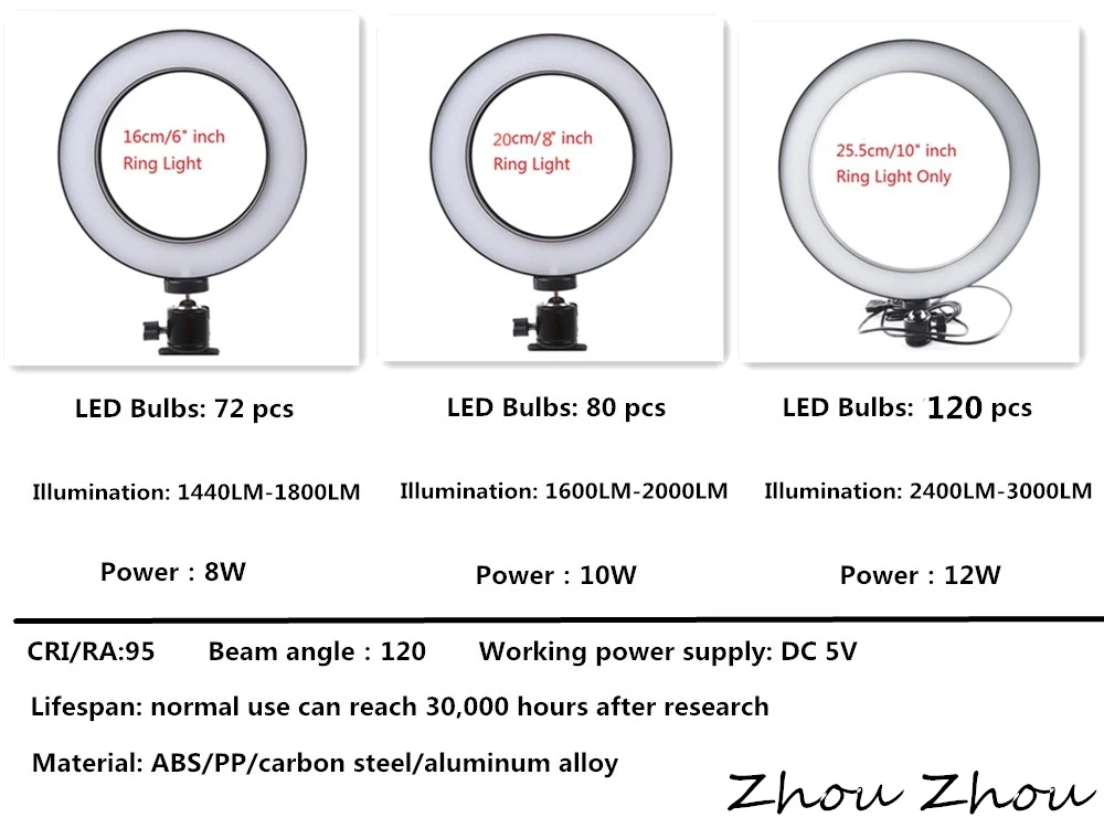 

16cm 20cm 26cm Ring Light Dimmable Camera Photo Studio Phone Video LED Beauty Photography Ring Lamp with tripod Phone Holder