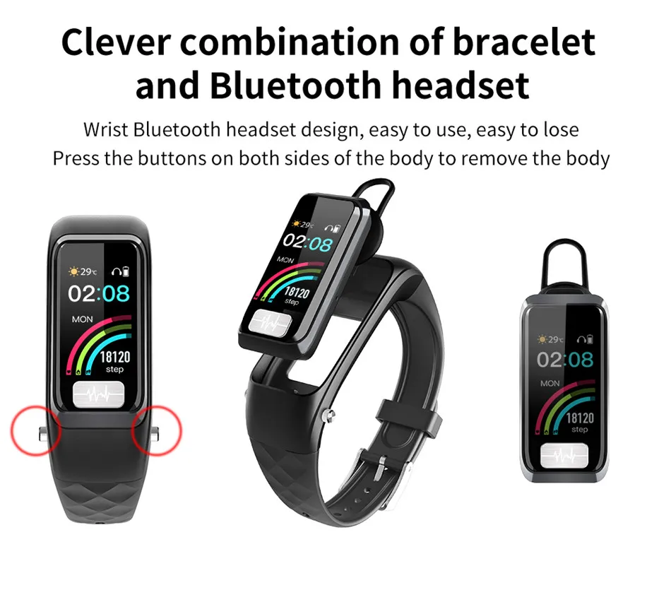 2 в 1 Смарт браслет часы с Bluetooth наушники ECG PPG пульсометр Монитор артериального давления спортивный привод вызов педометр