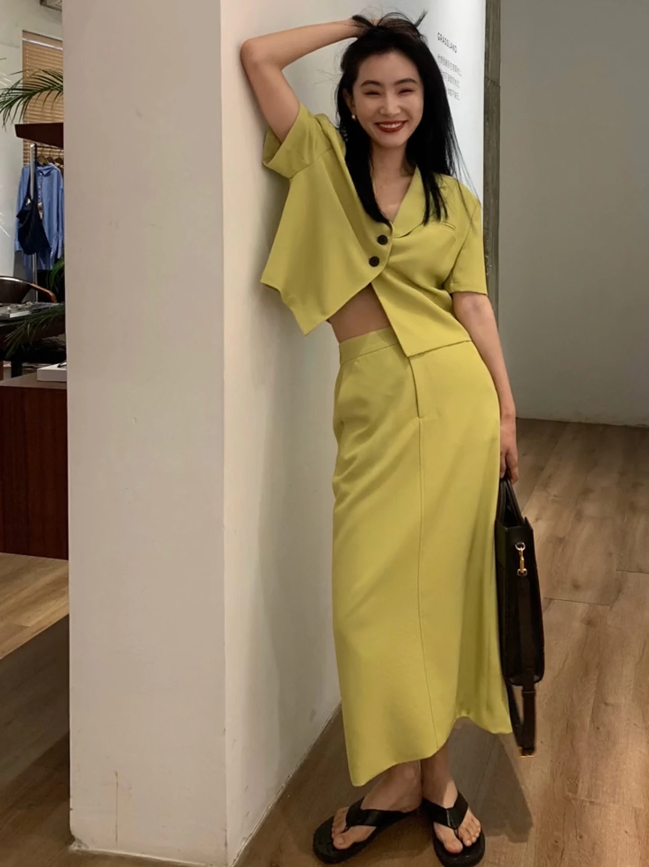 

Women's Short Jacket New Summer Slim High Waist Solid Skirt 2 Piece Casual Suit