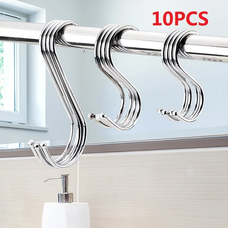 

10pcs Stainless Steel S-Shape Hook Kitchen Bedroom Multi-function Railing S Hanger Hook Clasp Holder Hooks Hanging Storage Tools