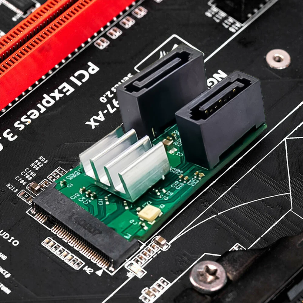 

ST551 M.2 B+M KEY To Two Ports SATA GEN3.0 6G Expansion Card PCIe ASM1061 Chip Built In Disk Riser Card For Desktop