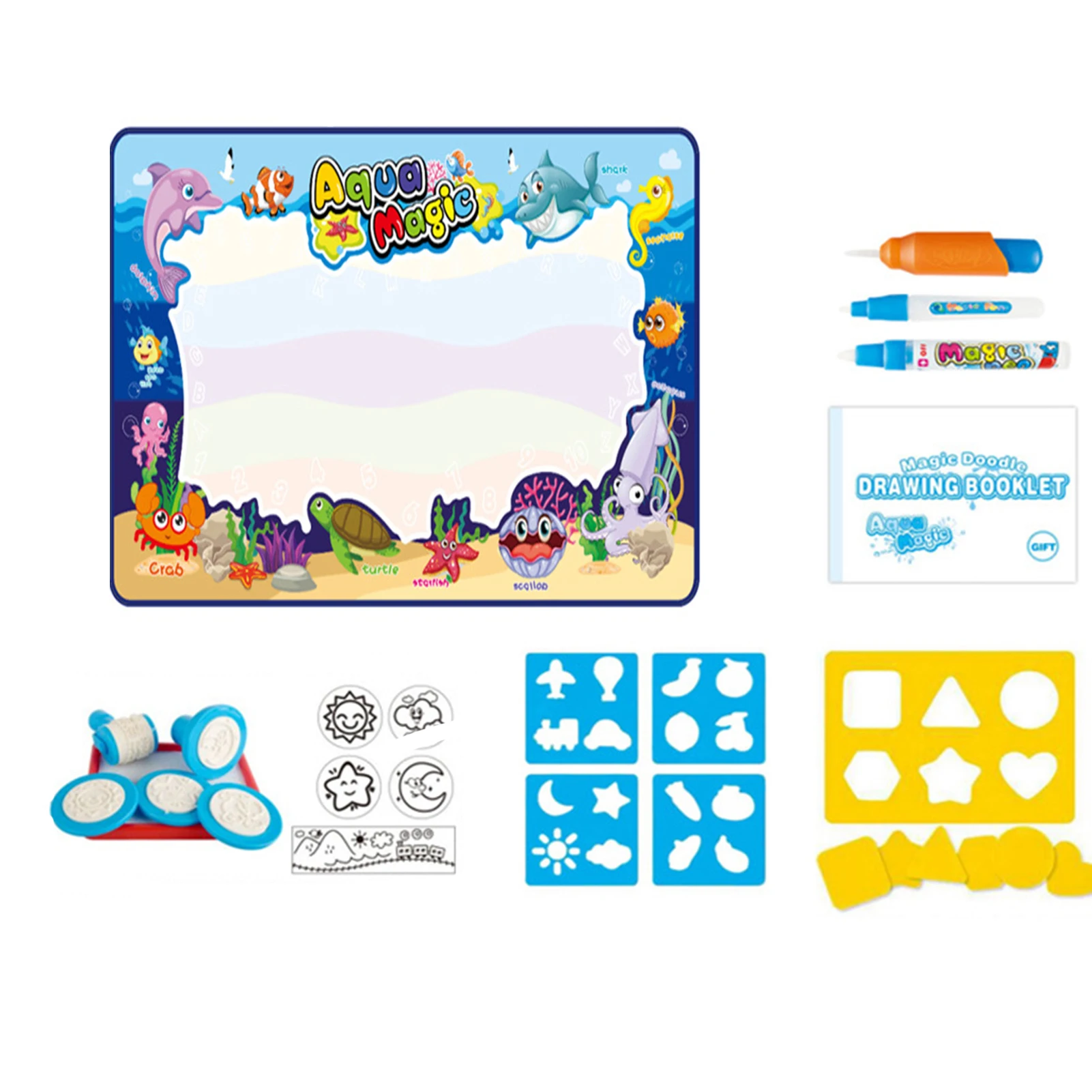 

Sea animals Theme Water Drawing Mat & Pens Kids Painting Board Baby Play Mat Doodle Mat Rug Educational Toy Birthday Gift