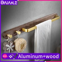 bathroom towel rod solid walnut wall mounted towel bar with hook screw free installation golden waterproof towel bar holder