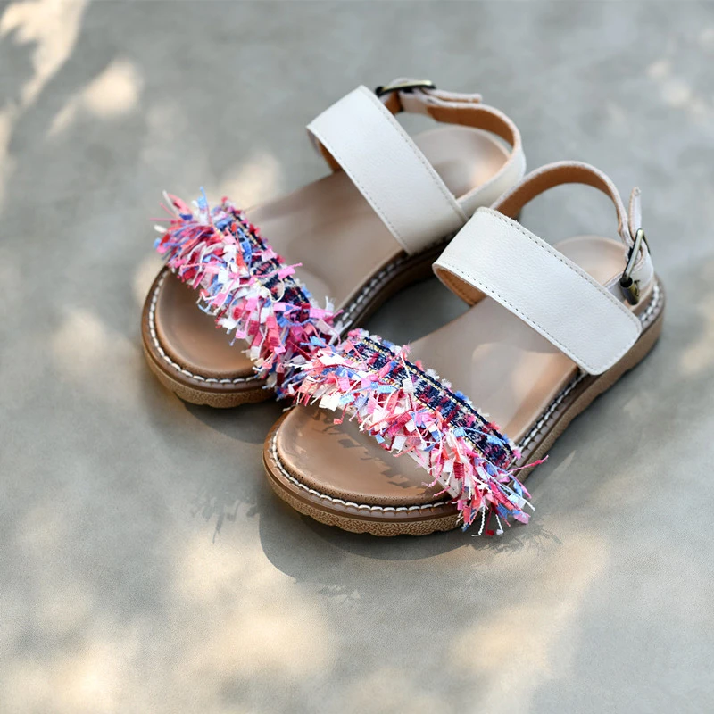 

Genuine Leather Girls sandals fashion Colorful Lace kids Beach shoes Princess shoes for party Children's sandals