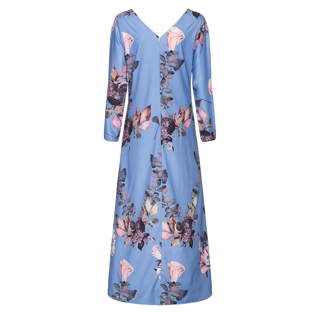 MISSOMO vestidos, макси платье, женское Повседневное платье размера плюс 5XL, женское платье с v-образным вырезом, с цветочным принтом, с длинным рукавом, свободные платья, платье для вечеринки 910