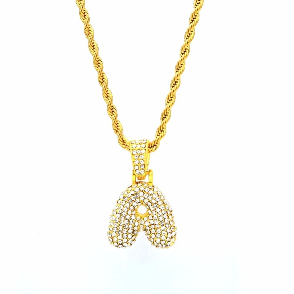 Сплав Bling Bubble Intial Let Iced Out горный хрусталь A-Z начальный кулон золотистый Серебристый с розой Подвеска золотого цвета кулон ожерелье