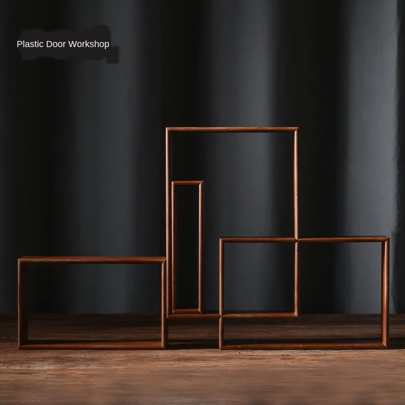 

Bamboo material bamboo Duobaoge tea set storage rack combination edge round antique shelf creative tea cup shelf display small o